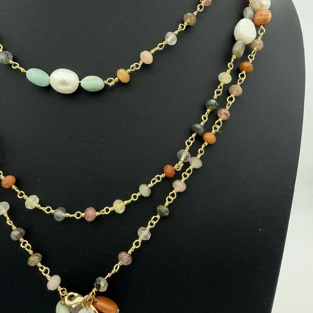 HSN Joya 925 Freshwater Pearl & Gemstone Necklace Flapper 62 Inches Layering‎